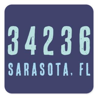 Personalized Zip Code, City, State | Navy Blue Square Sticker