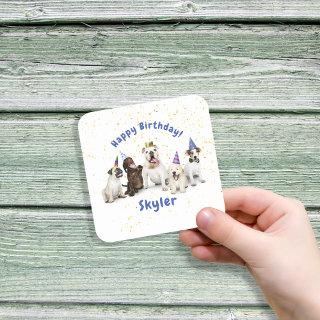Pet Birthday Dog Celebration | Blue Square Sticker