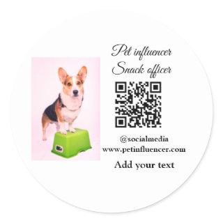 Pet influencer add pet photo name social media  classic round sticker