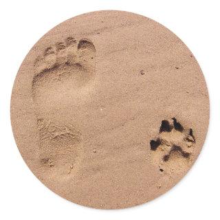 Pet & Owner Prints in the Sand Classic Round Sticker