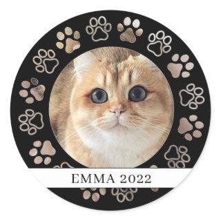 Pet Paw Custom Cat Photo Ceramic Ornament Classic Round Sticker