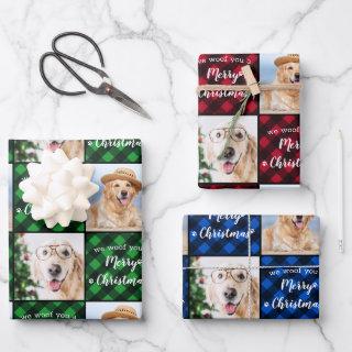 Pet Photo Buffalo Plaid Dog Woof Merry Christmas  Sheets