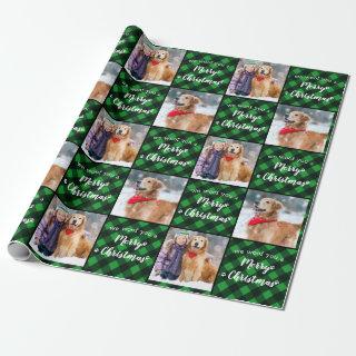 Pet Photo Green Buffalo Plaid Woof Merry Christmas