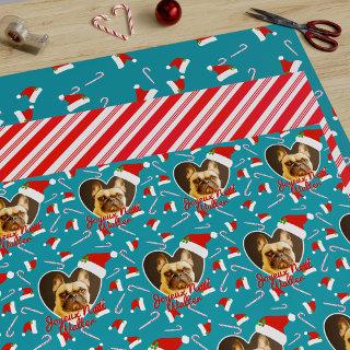 Pet Photo Teal Christmas Candy Cane Stripe  Sheets