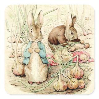 Peter and Benjamin Gather Onions by Beatrix Potter Square Sticker