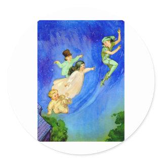 PETER PAN, WENDY, JOHN AND MICHAEL FLY AWAY CLASSIC ROUND STICKER