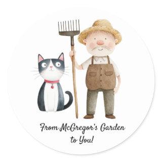Peter Rabbit Mr. McGregor and Cat Baby Shower Clas Classic Round Sticker
