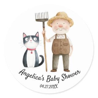 Peter Rabbit Mr. McGregor and Cat Baby Shower Classic Round Sticker