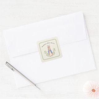 Peter Rabbit Sage Green Vintage Baby Shower Square Sticker