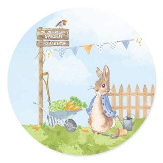 Peter the Rabbit in his Garden Classic Round Sticker