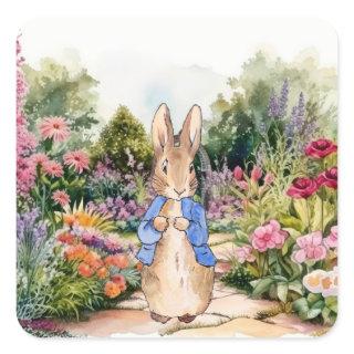 Peter the Rabbit in his garden Square Sticker