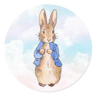 Peter the rabbit pastel blue and pink clouds classic round sticker