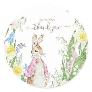 Peter the Rabbit Spring Blooms Pink Baby Shower Classic Round Sticker