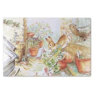 Peter the rabbit tumbling in garden shed 	 tissue paper
