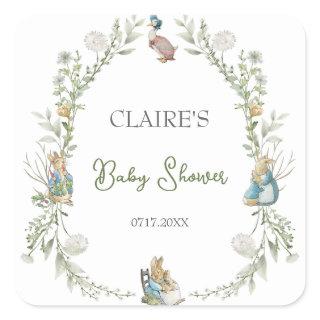 Peter the Rabbit Wildflower Watercolor Baby Shower Square Sticker
