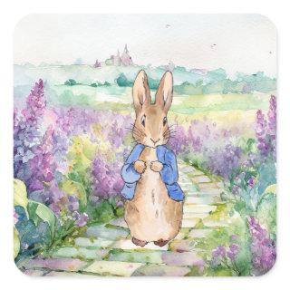 Peter the Rabbit with watercolour lilacs  Square Sticker
