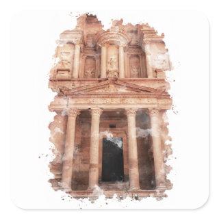 Petra Jordan Watercolor Art  Square Sticker