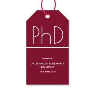 PhD degree Graduation Party Burgundy Gift Tags