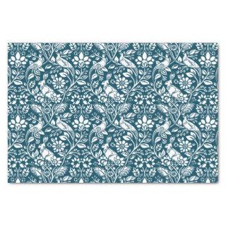 Pheasant and Hare Pattern, Indigo Blue and White Tissue Paper