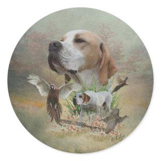 Pheasant Hunting with Pointers, Art    Classic Round Sticker