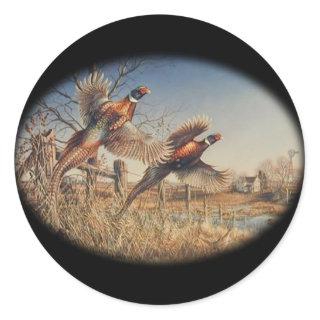 Pheasants Aloft - Great Hunting on the farm Classic Round Sticker