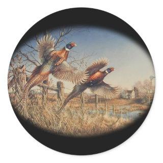 Pheasants Aloft - Great Hunting on the farm Classic Round Sticker