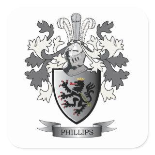 Phillips Family Crest Coat of Arms Square Sticker