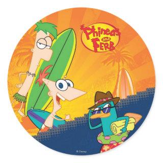 Phineas, Ferb and Agent P Surf Classic Round Sticker
