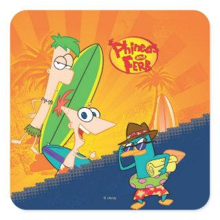 Phineas, Ferb and Agent P Surf Square Sticker