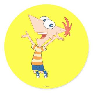 Phineas Jumping Classic Round Sticker
