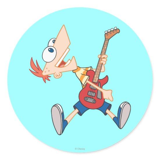 Phineas Rocking Out with Guitar Classic Round Sticker