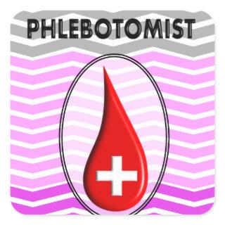 Phlebotomist Pink Chevron Blood Drop Square Sticker