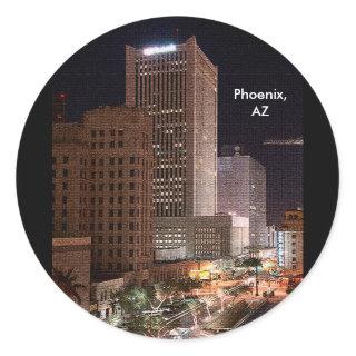 Phoenix Arizona Skyscrapers at Night Classic Round Sticker
