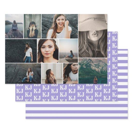 Photo Collage Monogram Purple White  Sheets