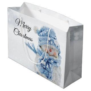 Photo of a Cute Snowman in Winter - Christmas Large Gift Bag