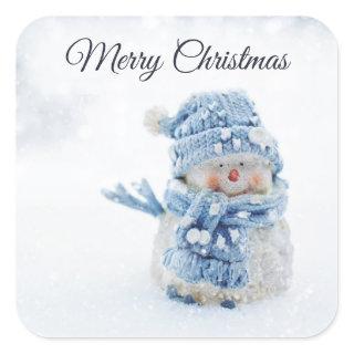 Photo of a Cute Snowman in Winter - Christmas Square Sticker