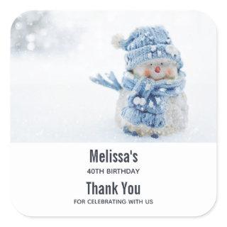 Photo of a Cute Snowman in Winter - Favor Square Sticker