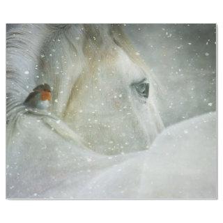 Photo of a White Horse and Bird in Winter