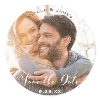Photo Picture Elegant White Modern SAVE THE DATE Classic Round Sticker