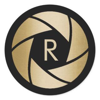 Photographer Gold Camera Lens Monogram Initial Classic Round Sticker
