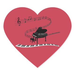 Piano, keyboard and musical notes heart sticker