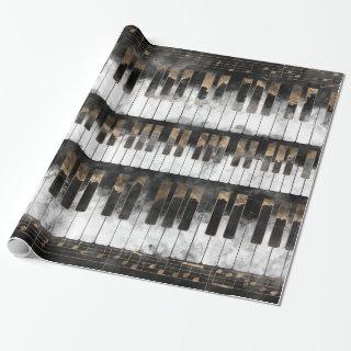 Piano keys and Notes - Watercolor and gold