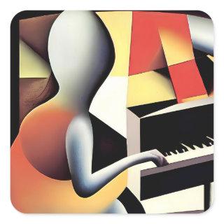 Piano Player - Airbrush Art Square Sticker