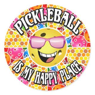 Pickleball is My Happy Place -  Colorful Graphic Classic Round Sticker