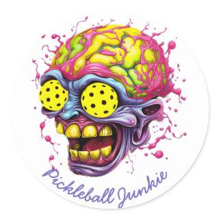 Pickleball Junkie - funny pickleball white Classic Round Sticker