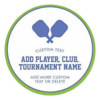 Pickleball Party Paddles Blue Green Custom Classic Round Sticker