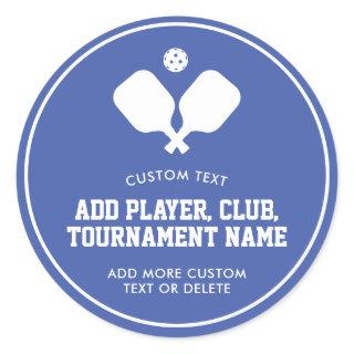 Pickleball Party Paddles Blue White Custom Classic Round Sticker