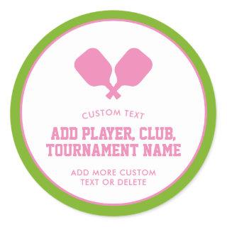 Pickleball Party Paddles Pink Green Custom Classic Round Sticker