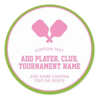 Pickleball Party Paddles Pink Green Custom Classic Round Sticker