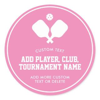 Pickleball Party Paddles Pink White Custom Classic Round Sticker